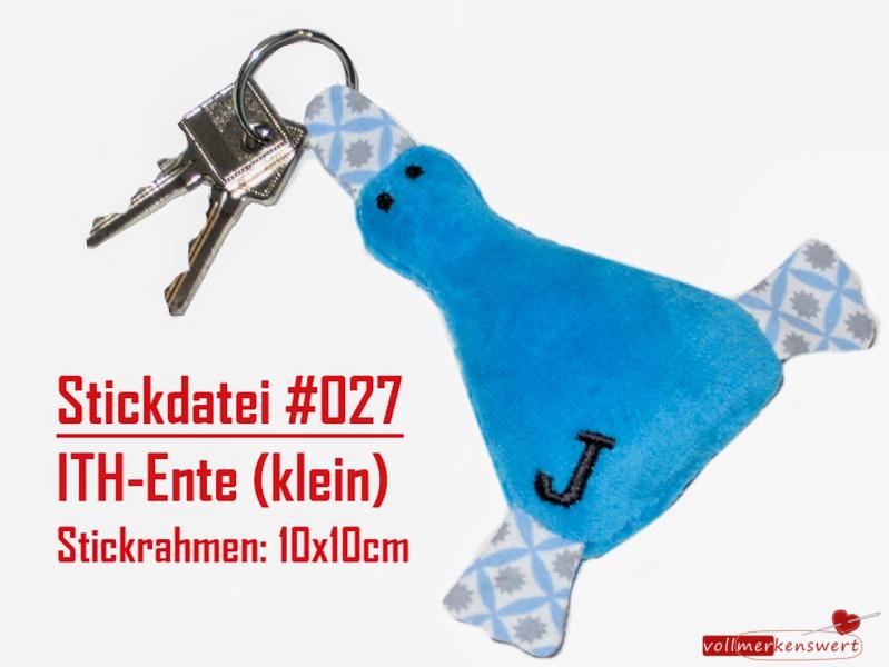 ITH-Stickdatei Ente klein blanko als Schlüsselanhänger oder Taschenbaumler für 10x10er Rahmen S027